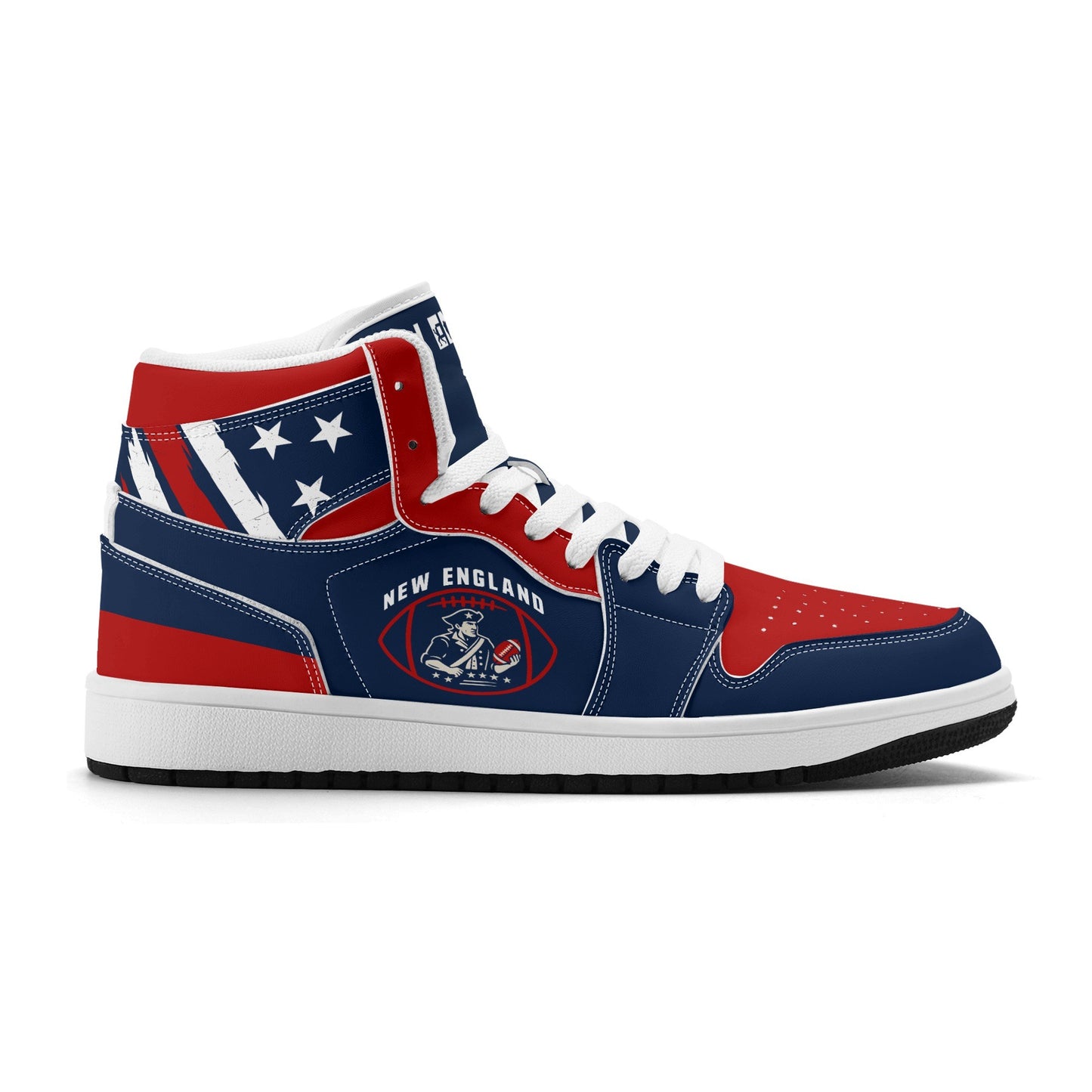 New England football-inspired high top sneakers in navy with all-over city graphic printed upper