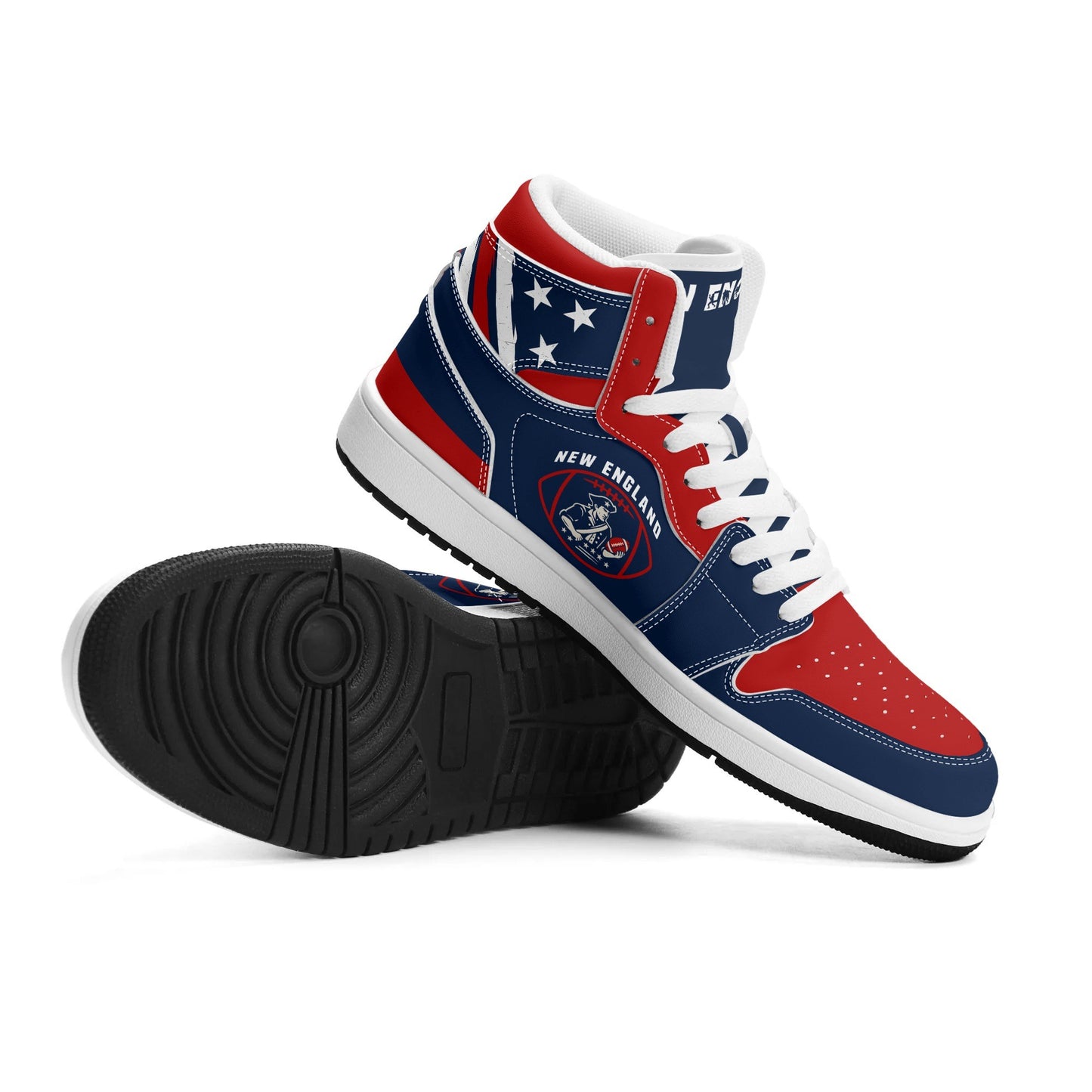 New England football-inspired high top sneakers in navy with all-over city graphic printed upper