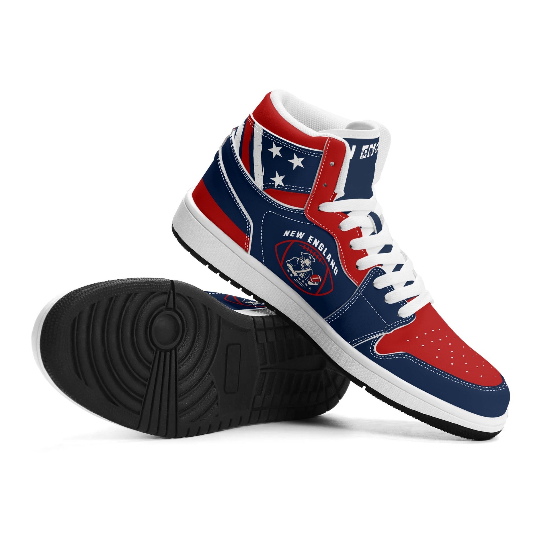 New England football-inspired high top sneakers in navy with all-over city graphic printed upper