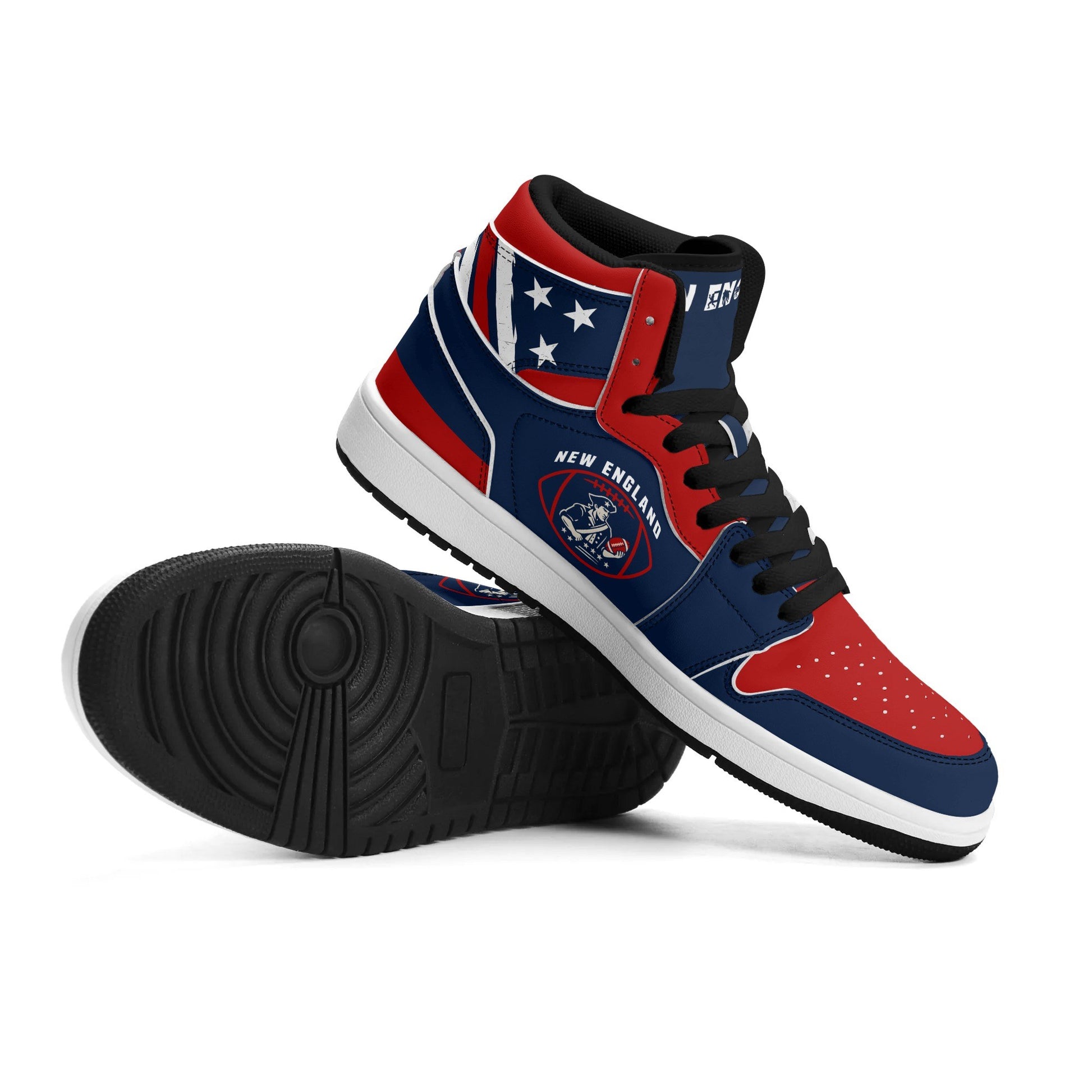 New England football-inspired high top sneakers in navy with all-over city graphic printed upper