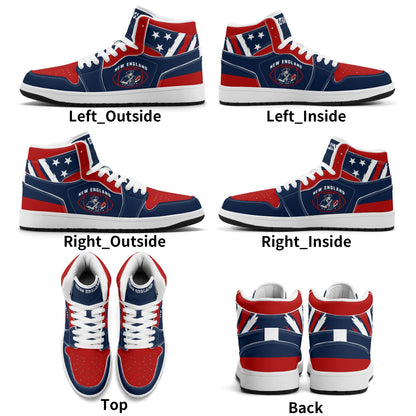 New England football-inspired high top sneakers in navy with all-over city graphic printed upper