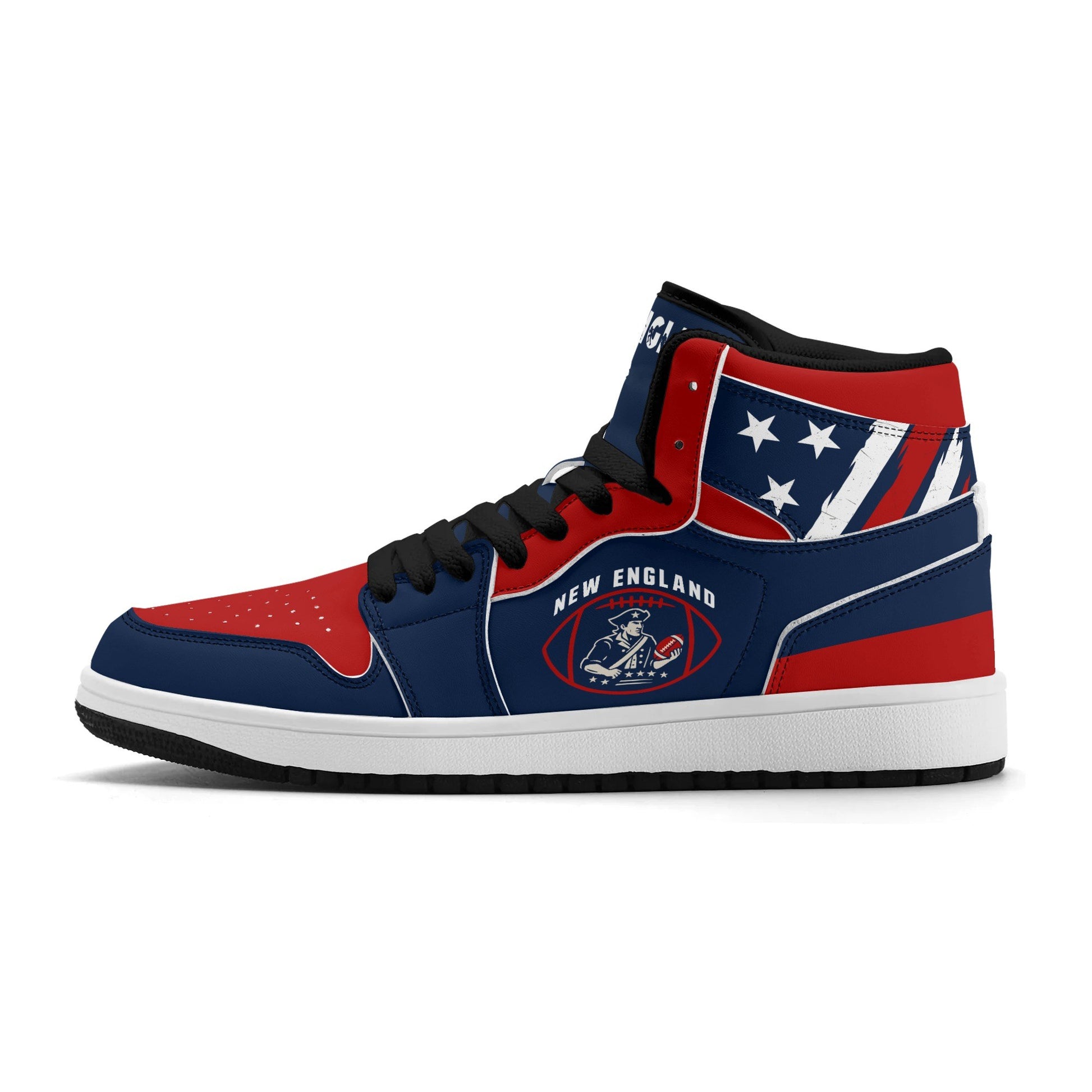 New England football-inspired high top sneakers in navy with all-over city graphic printed upper