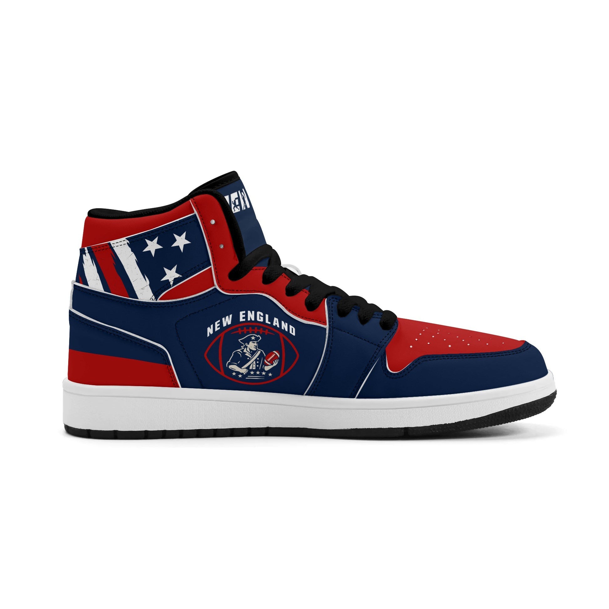 New England football-inspired high top sneakers in navy with all-over city graphic printed upper