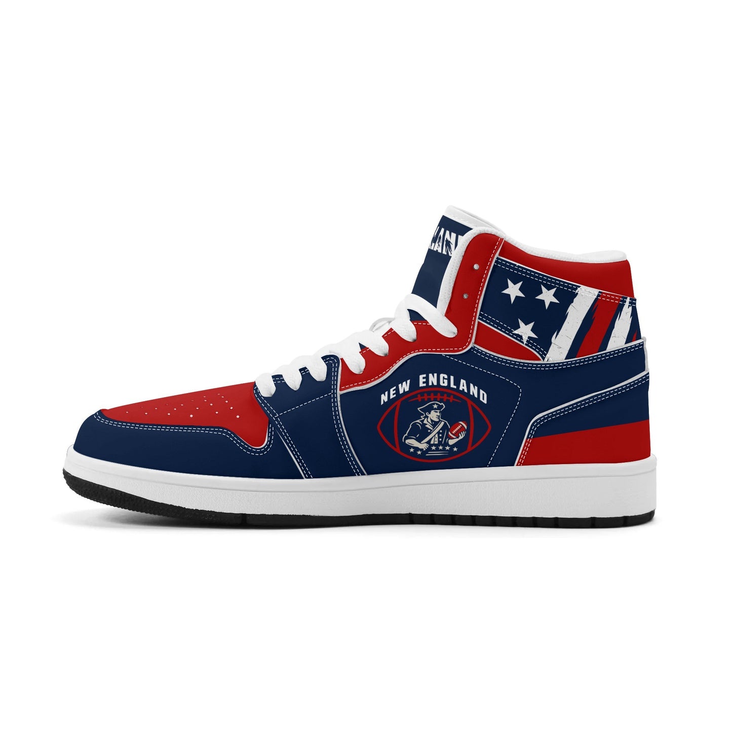 New England football-inspired high top sneakers in navy with all-over city graphic printed upper