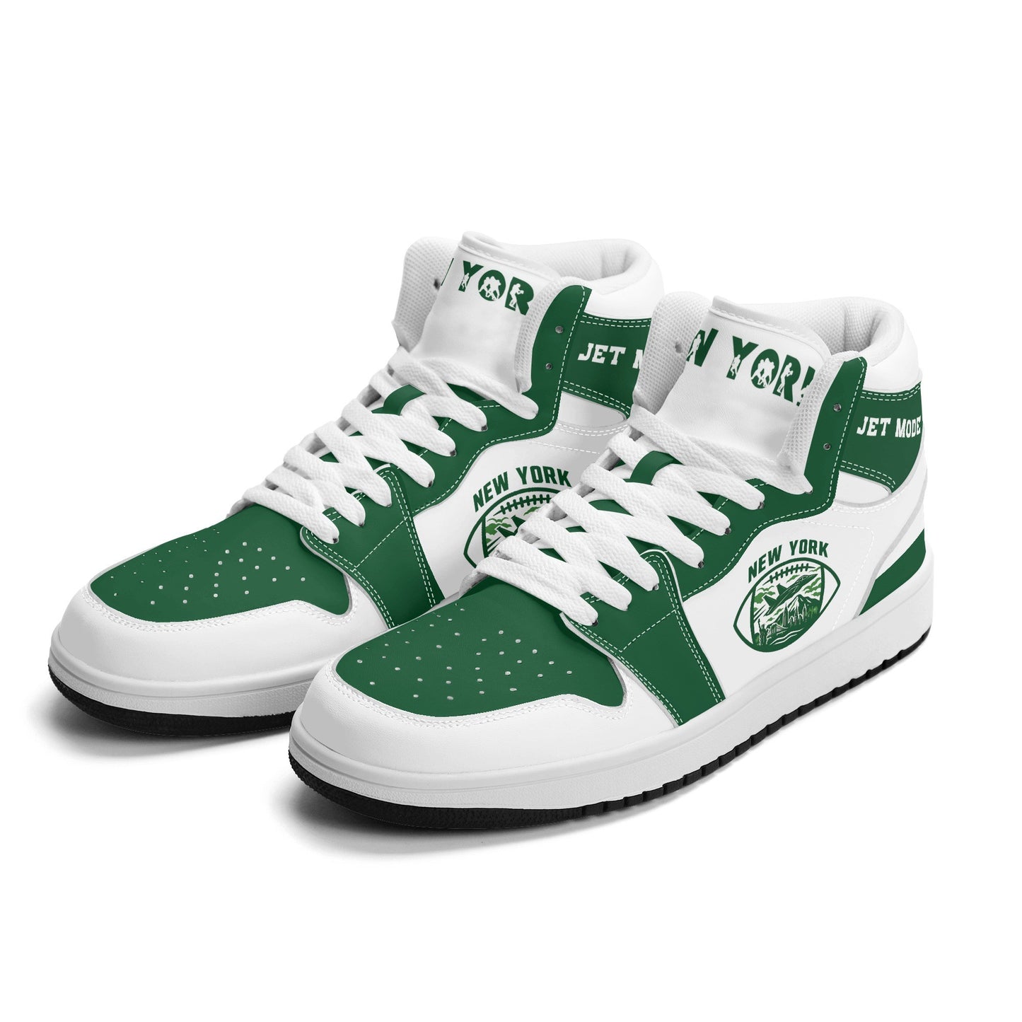 New York football-inspired high top sneakers in white with all-over city graphic printed upper