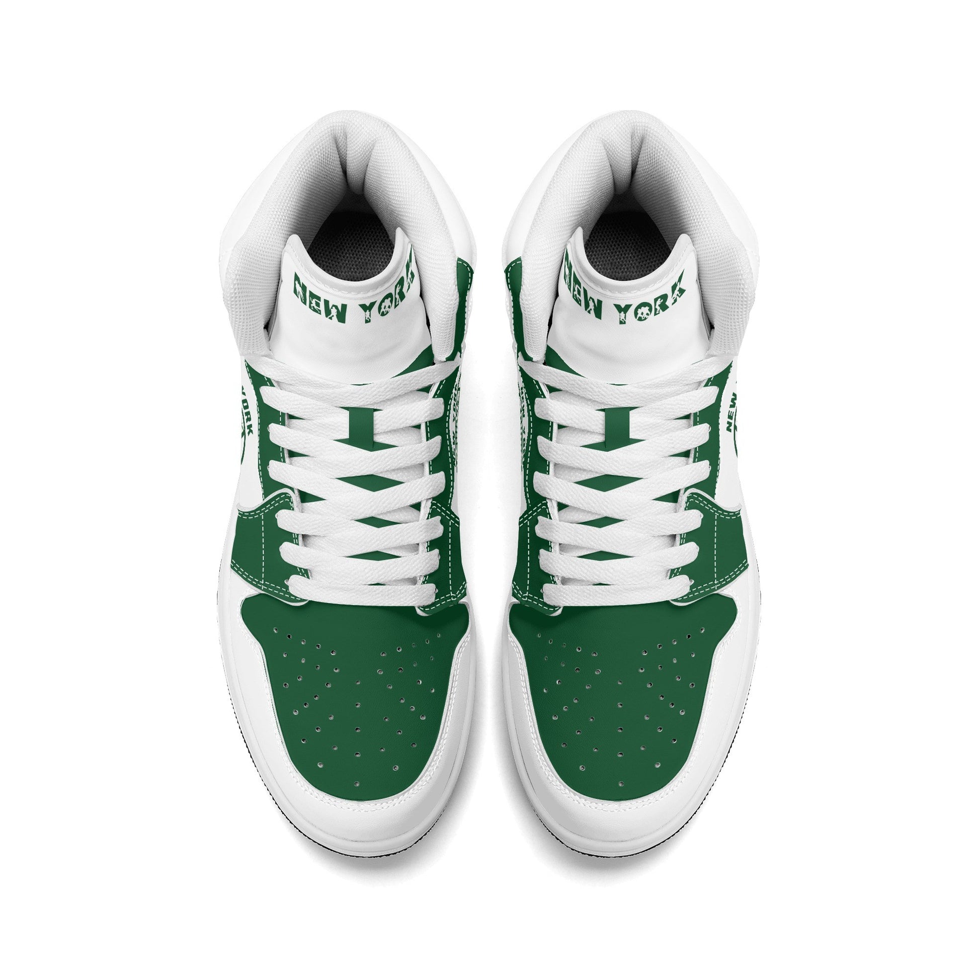 New York football-inspired high top sneakers in white with all-over city graphic printed upper