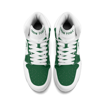 New York football-inspired high top sneakers in white with all-over city graphic printed upper