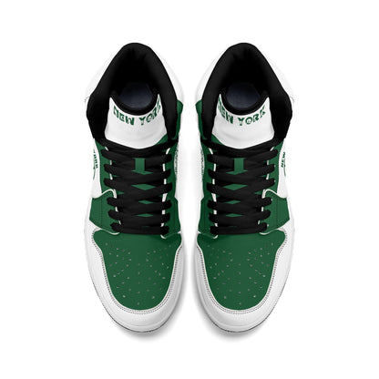 New York football-inspired high top sneakers in white with all-over city graphic printed upper