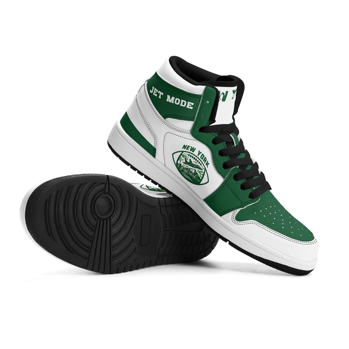 New York football-inspired high top sneakers in white with all-over city graphic printed upper