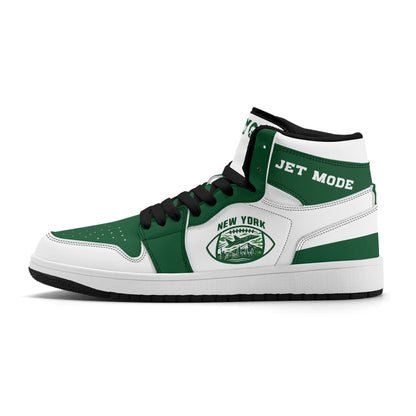 New York football-inspired high top sneakers in white with all-over city graphic printed upper