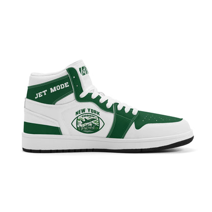 New York football-inspired high top sneakers in white with all-over city graphic printed upper