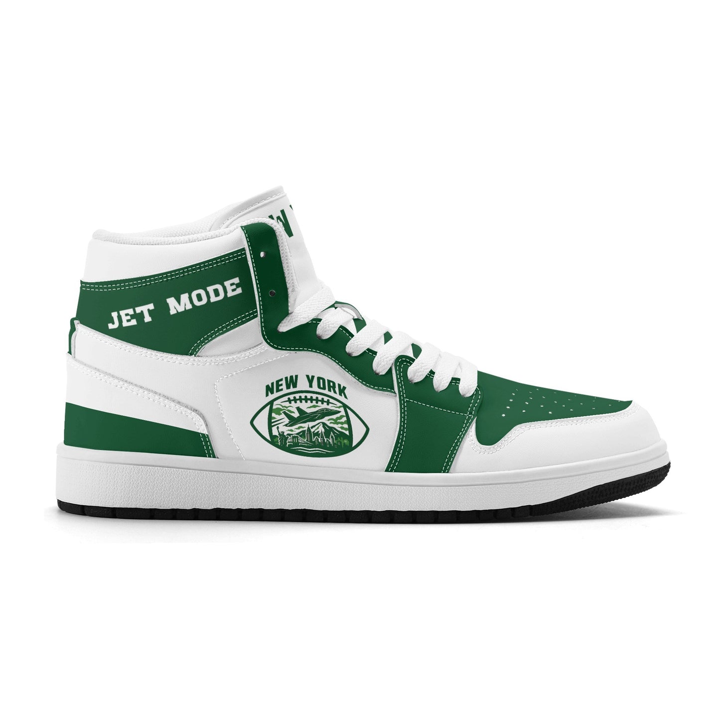New York football-inspired high top sneakers in white with all-over city graphic printed upper