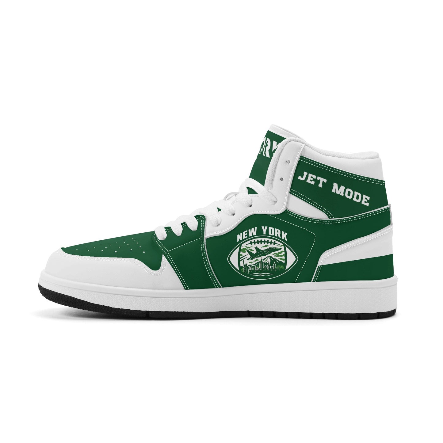 New York football-inspired high top sneakers in green with all-over city graphic printed upper