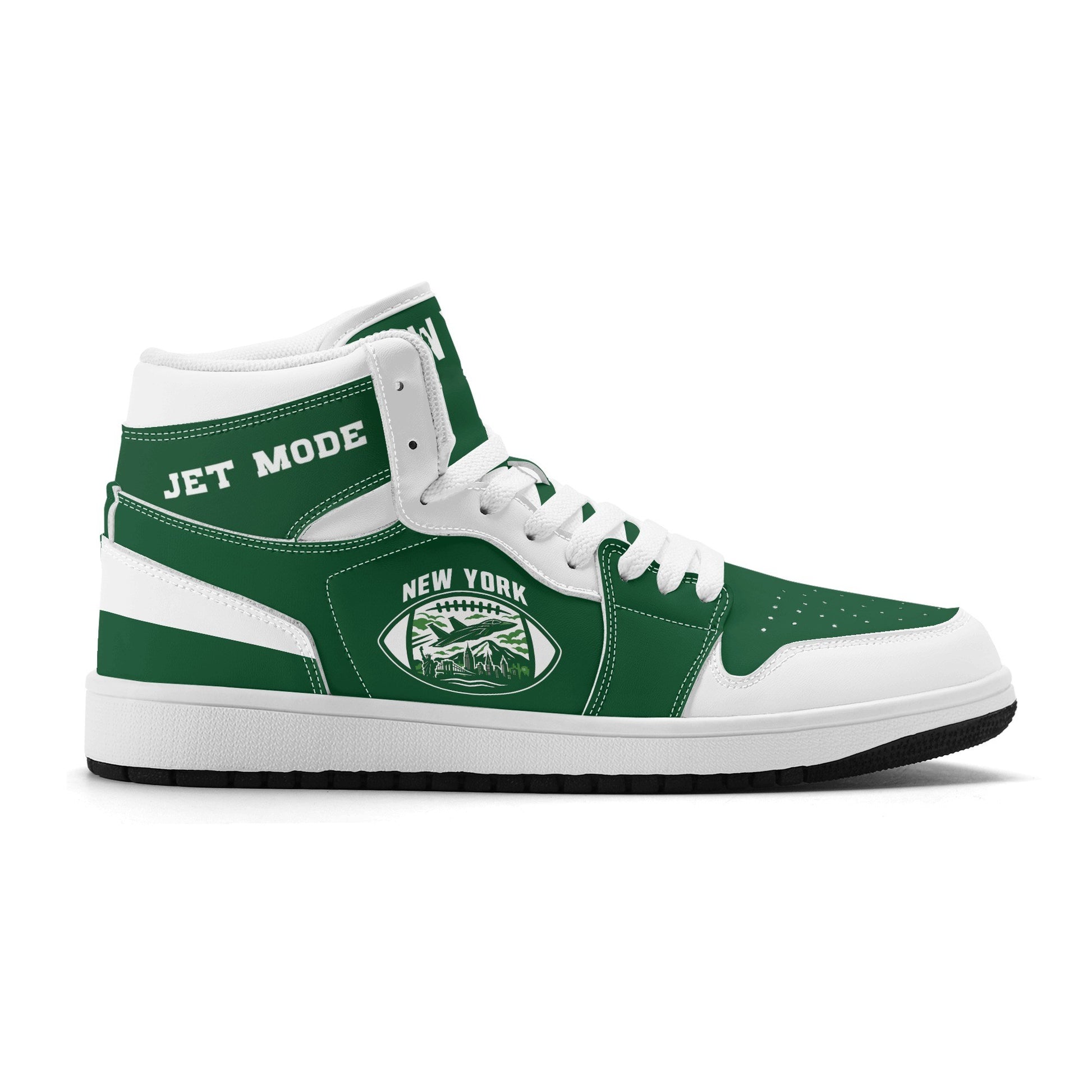 New York football-inspired high top sneakers in green with all-over city graphic printed upper