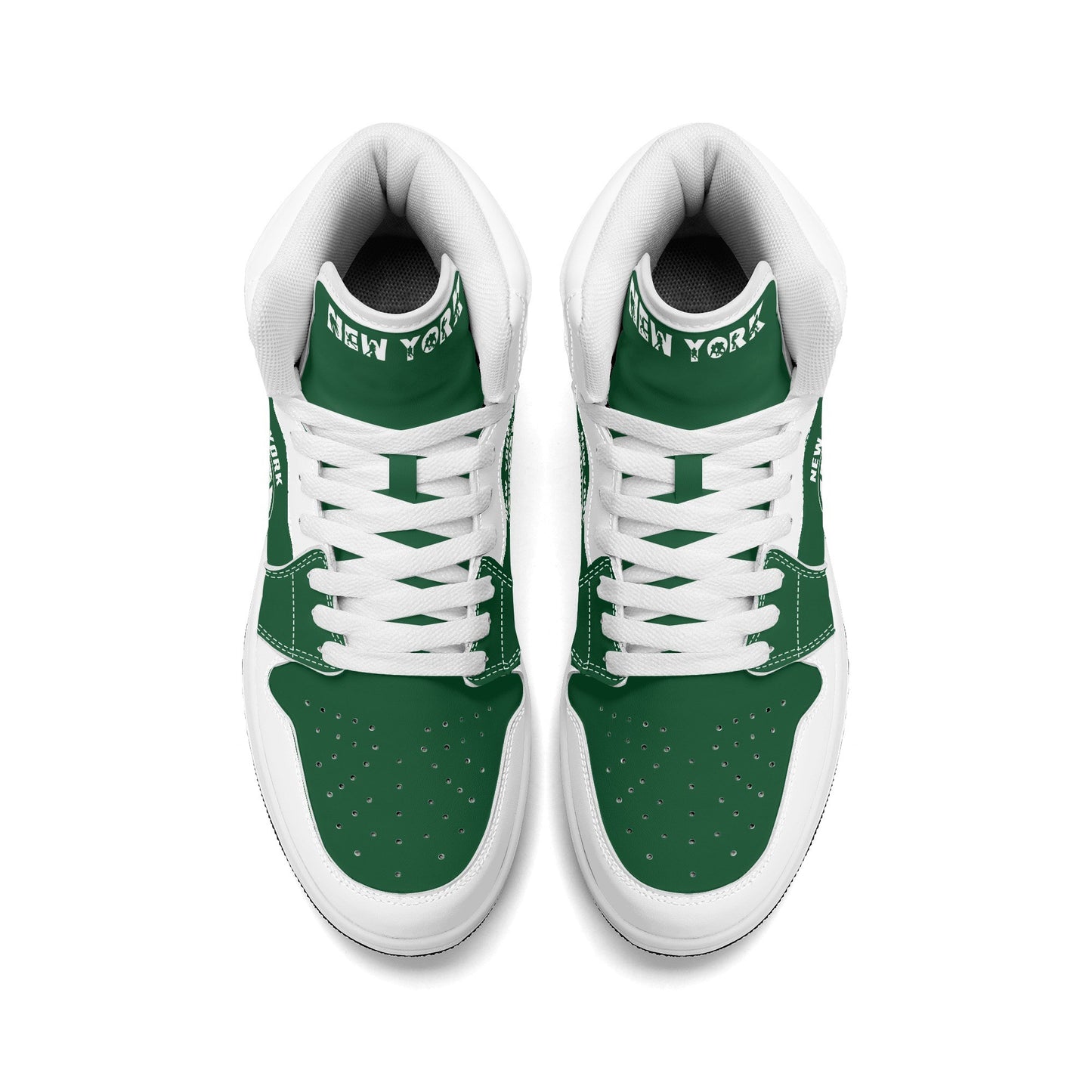 New York football-inspired high top sneakers in green with all-over city graphic printed upper