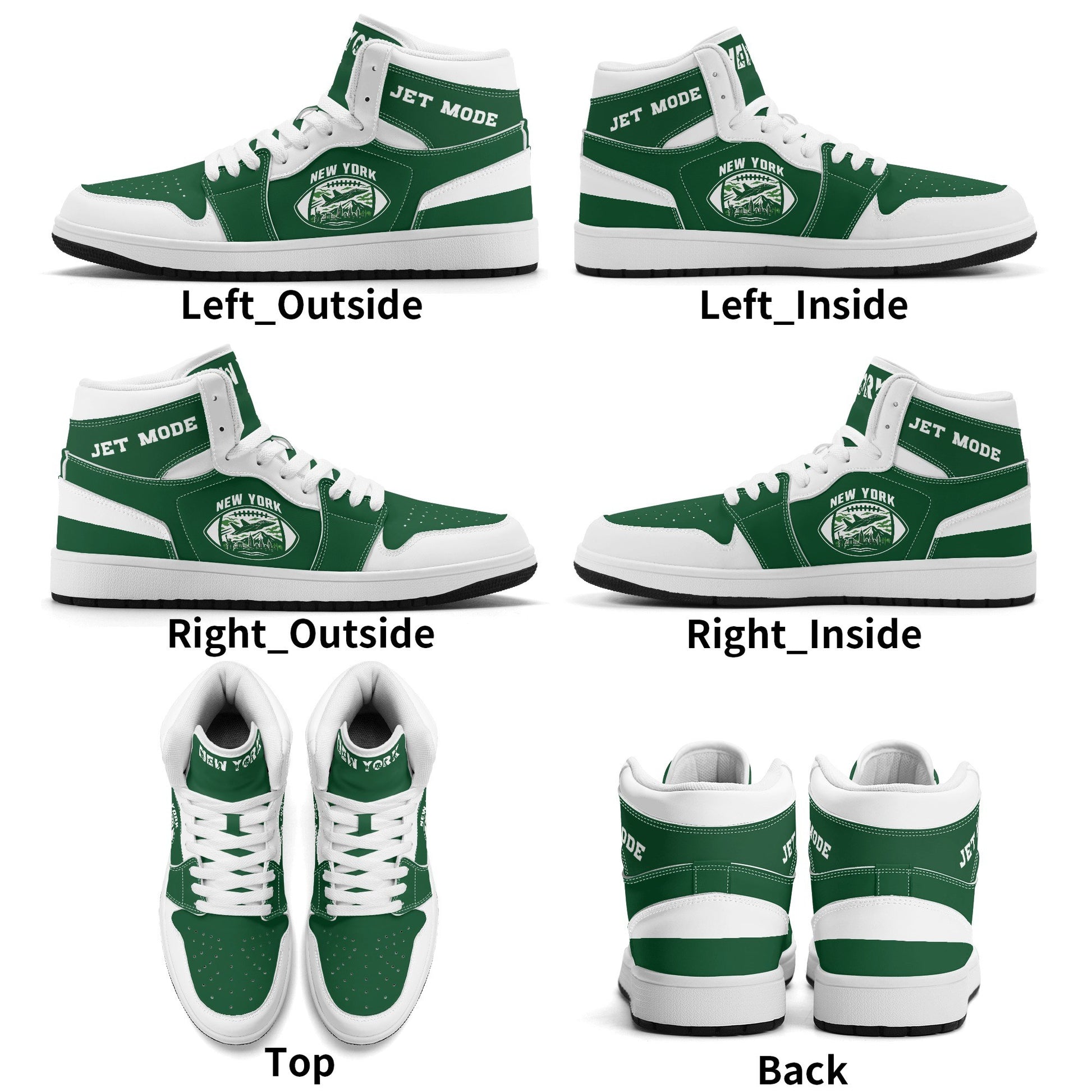 New York football-inspired high top sneakers in green with all-over city graphic printed upper