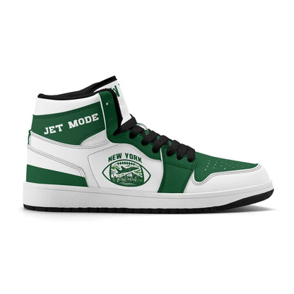 New York football-inspired high top sneakers in white with all-over city graphic printed upper
