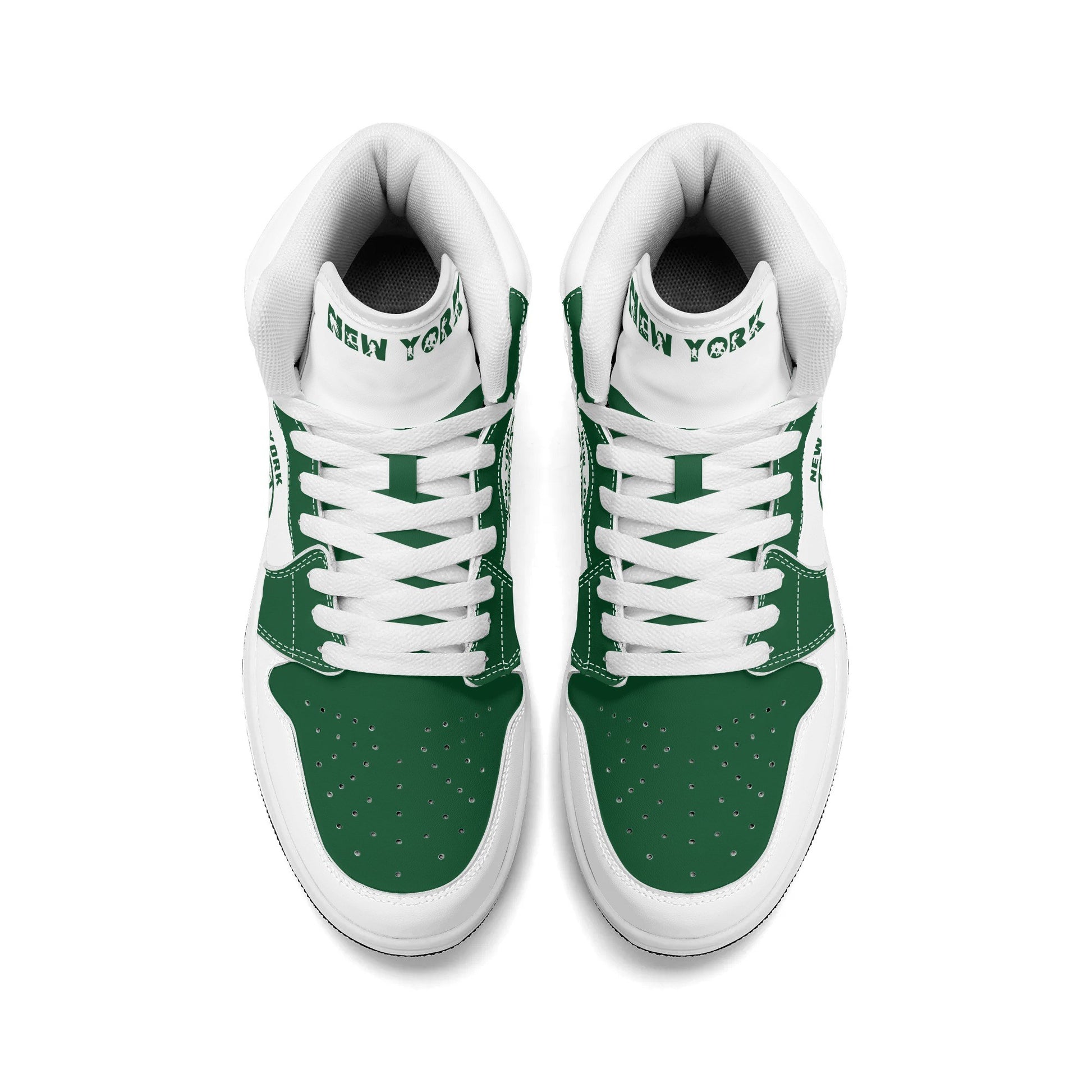 New York football-inspired high top sneakers in white with all-over city graphic printed upper