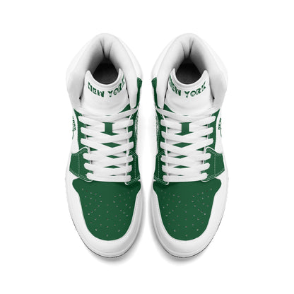 New York football-inspired high top sneakers in white with all-over city graphic printed upper