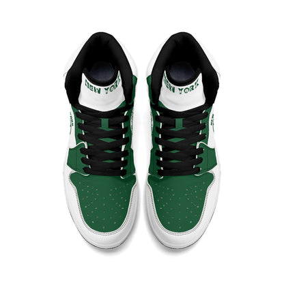 New York football-inspired high top sneakers in white with all-over city graphic printed upper