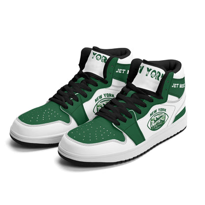 New York football-inspired high top sneakers in white with all-over city graphic printed upper