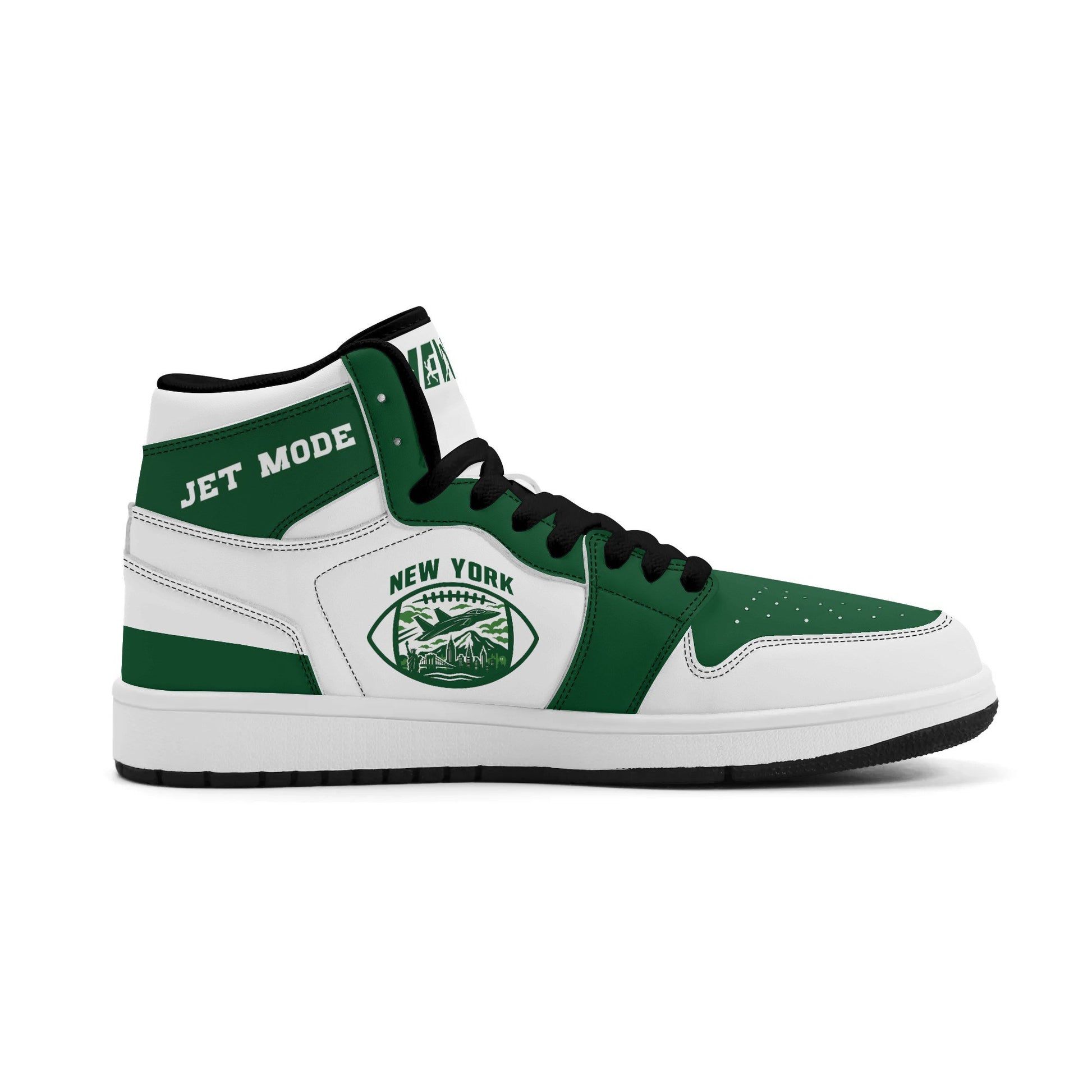 New York football-inspired high top sneakers in white with all-over city graphic printed upper