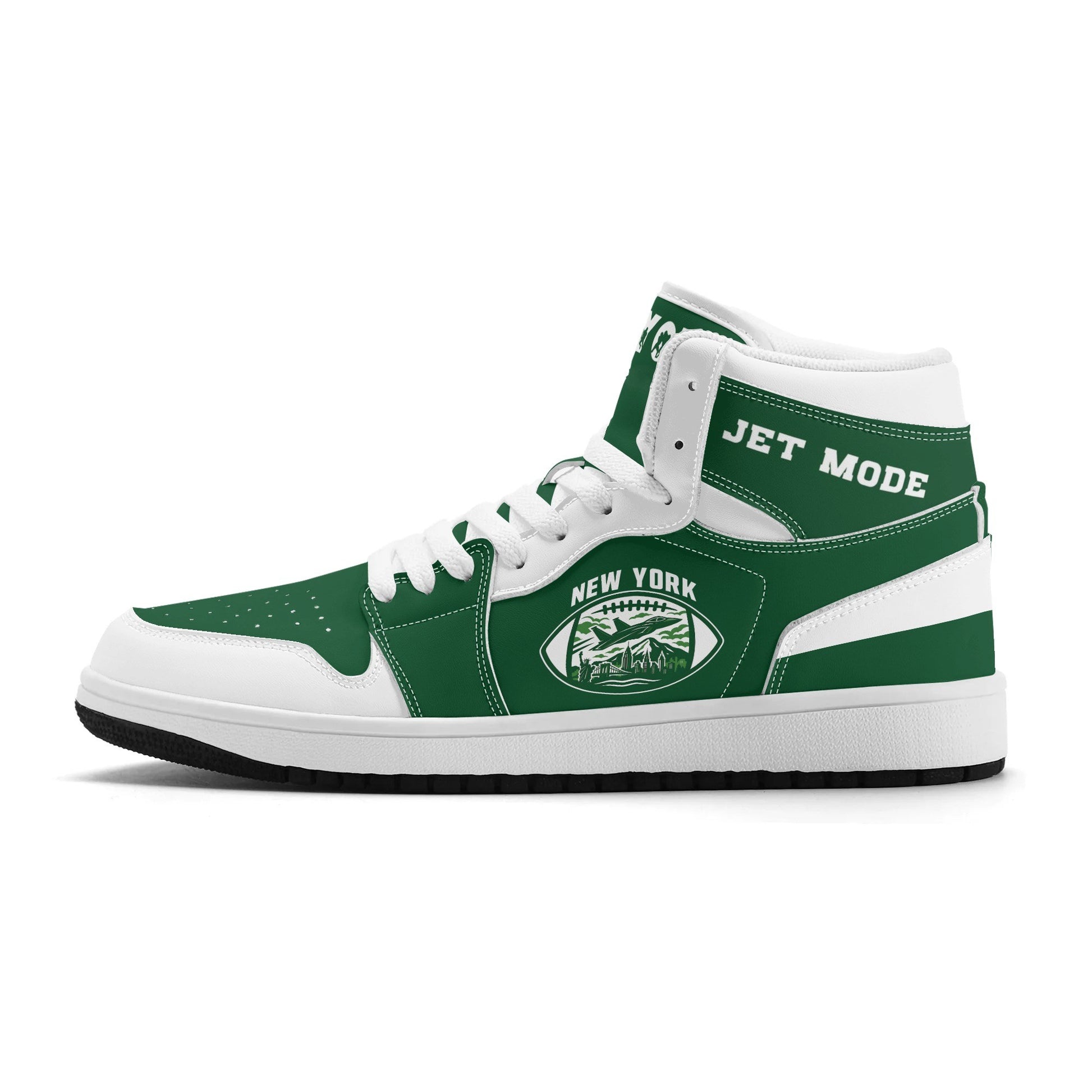 New York football-inspired high top sneakers in green with all-over city graphic printed upper