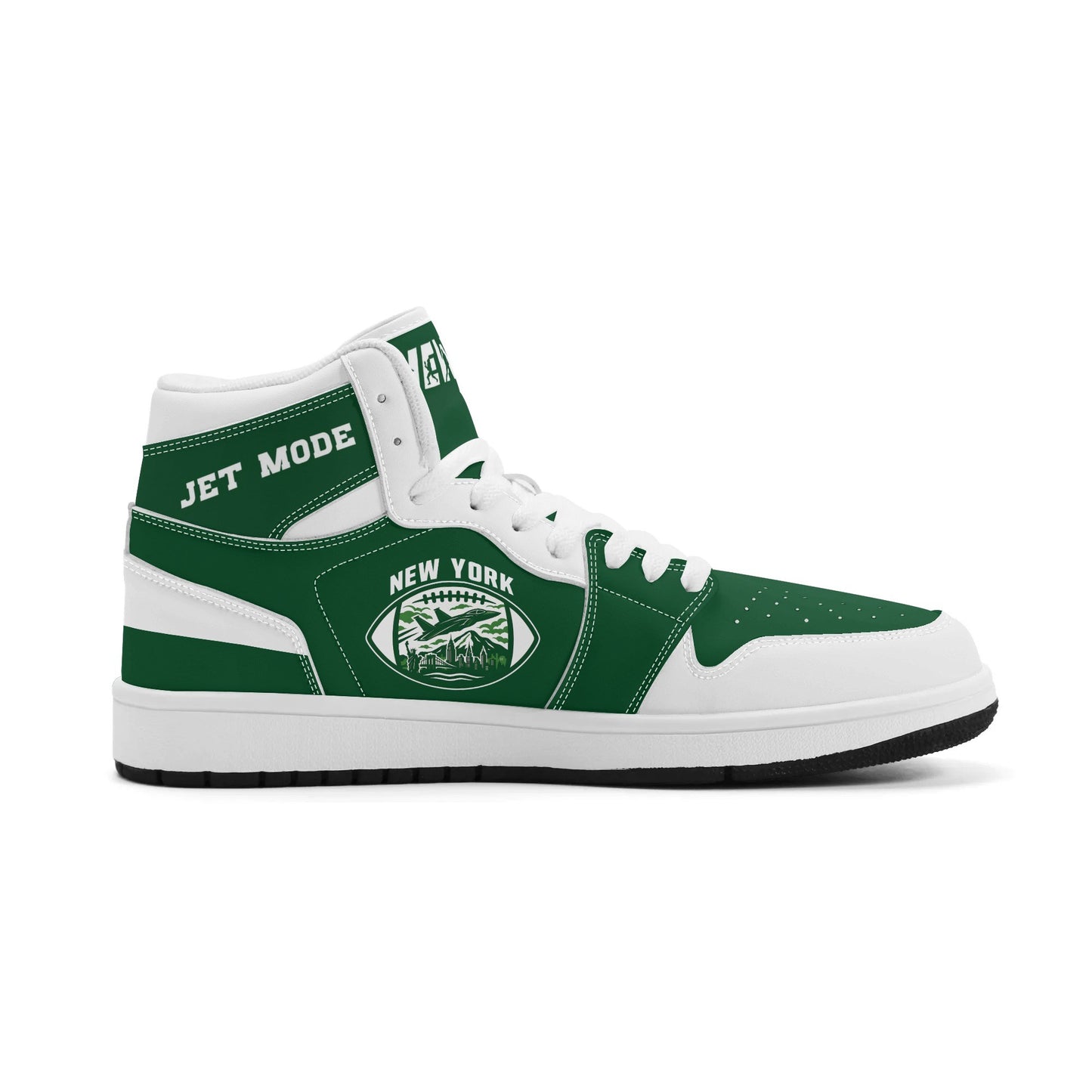 New York football-inspired high top sneakers in green with all-over city graphic printed upper