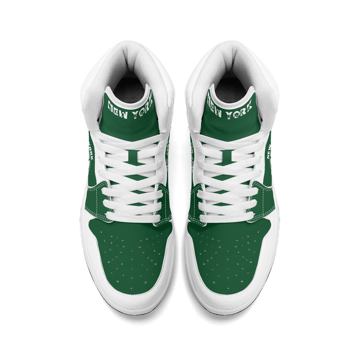 New York football-inspired high top sneakers in green with all-over city graphic printed upper