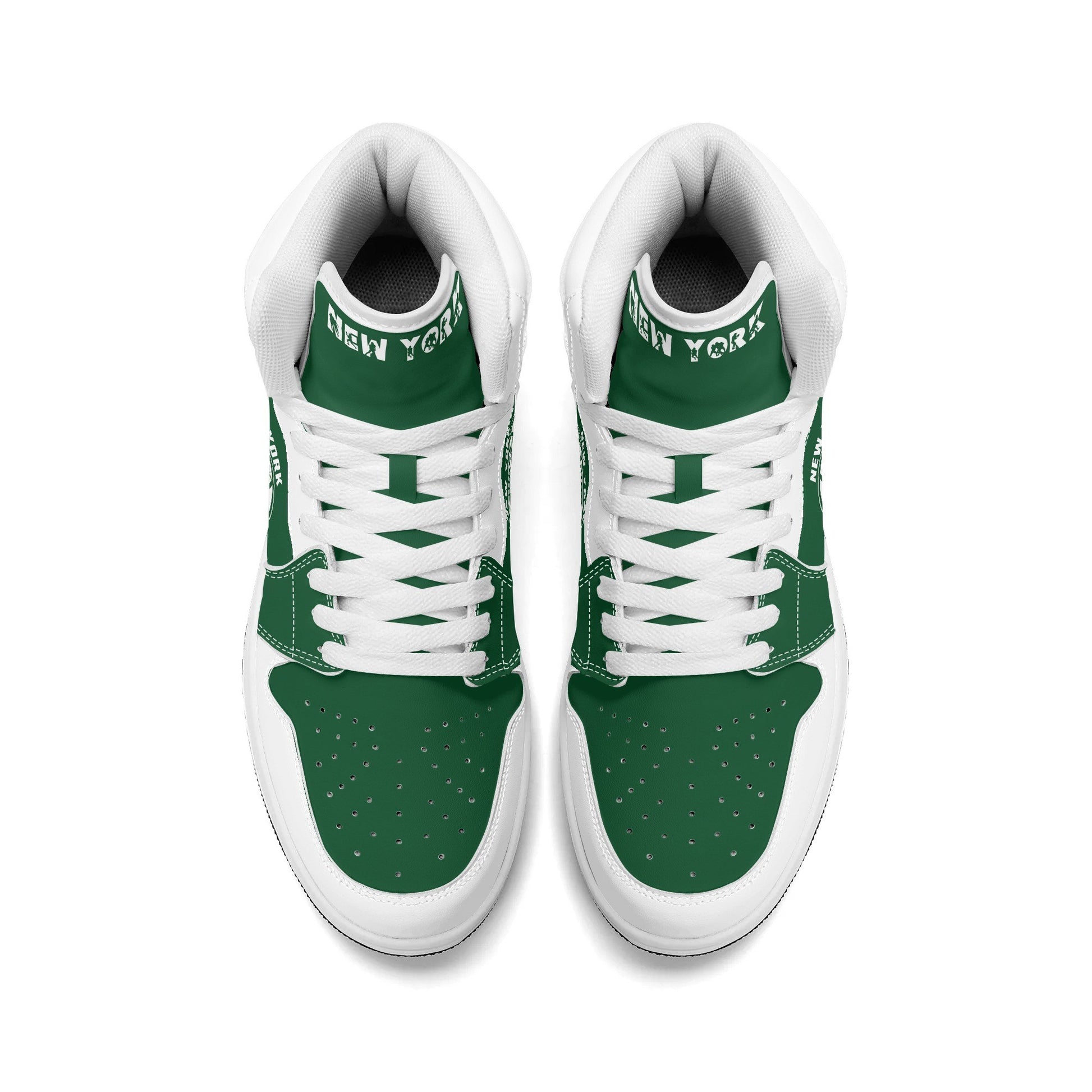 New York football-inspired high top sneakers in green with all-over city graphic printed upper