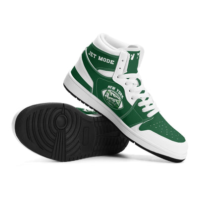 New York football-inspired high top sneakers in green with all-over city graphic printed upper