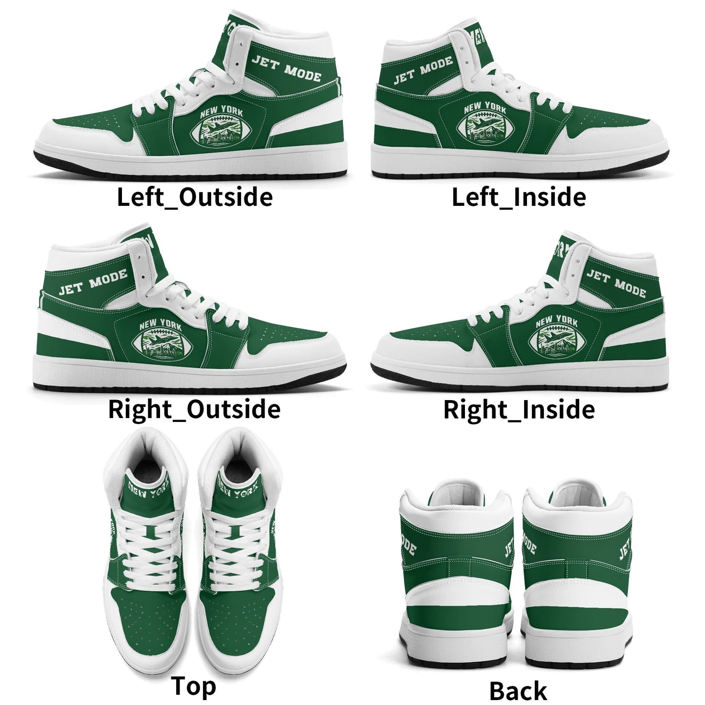 New York football-inspired high top sneakers in green with all-over city graphic printed upper