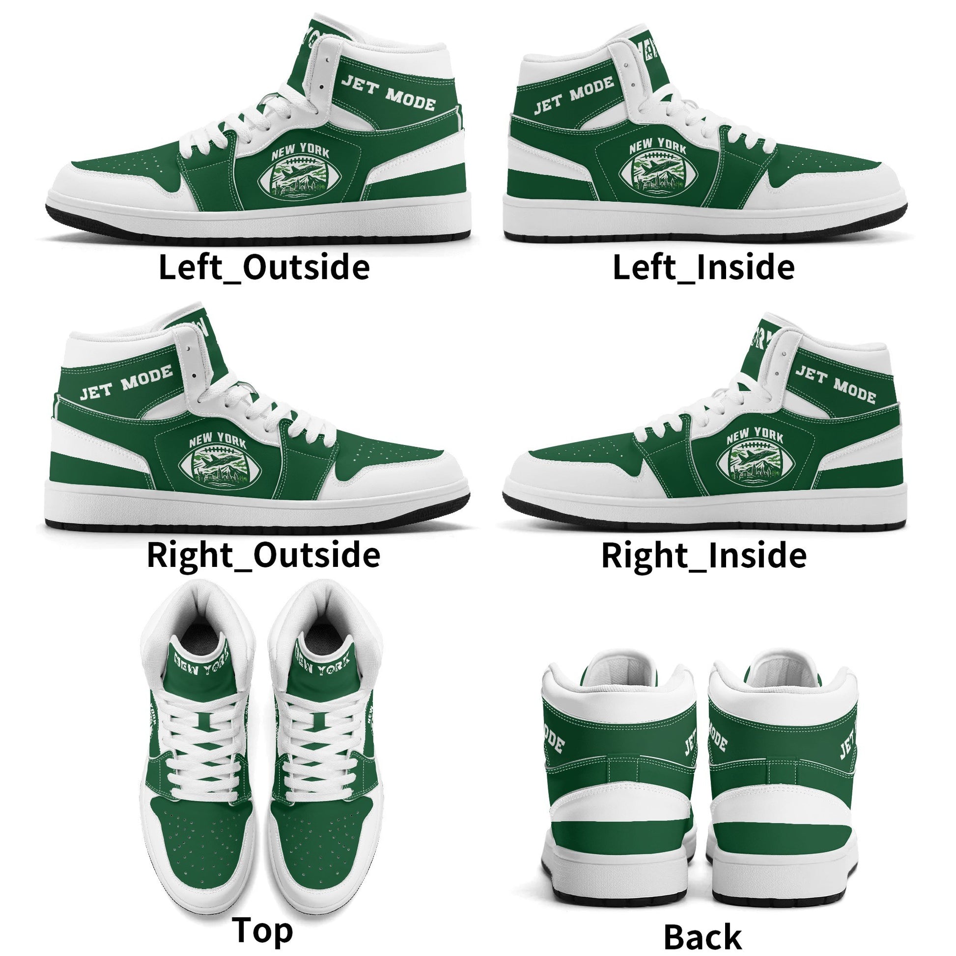 New York football-inspired high top sneakers in green with all-over city graphic printed upper
