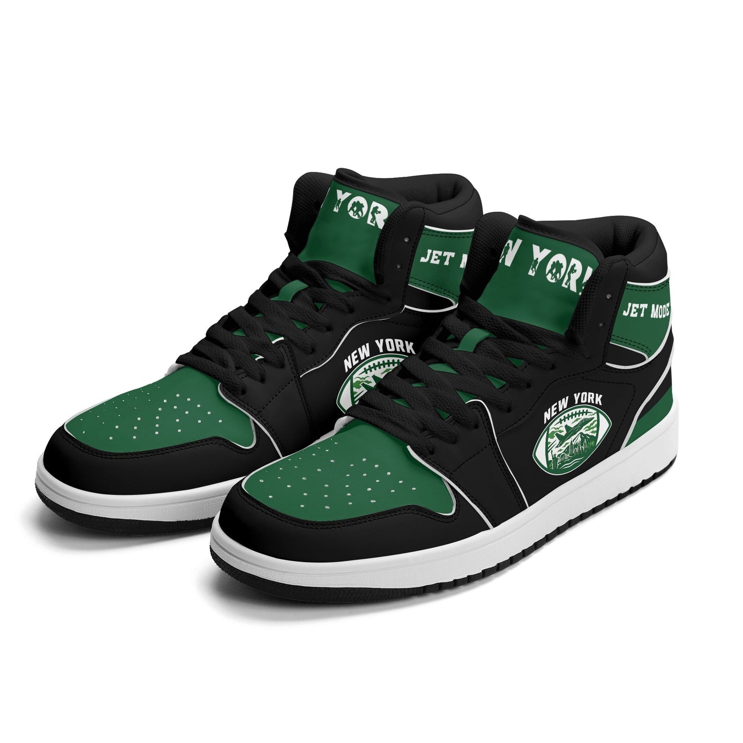 New York football-inspired high top sneakers in green with all-over city graphic printed upper