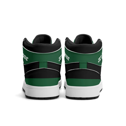 New York football-inspired high top sneakers in green with all-over city graphic printed upper