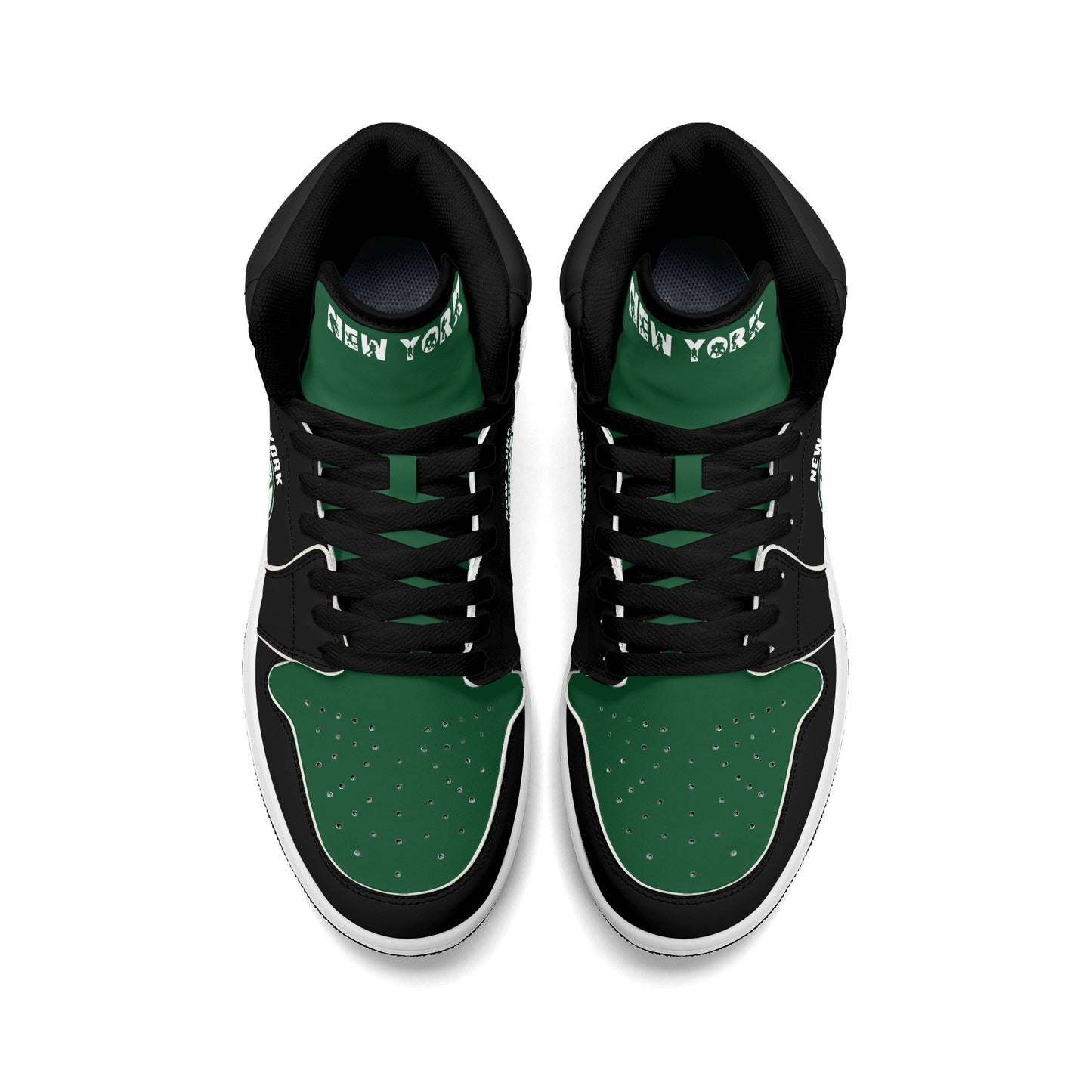 New York football-inspired high top sneakers in green with all-over city graphic printed upper