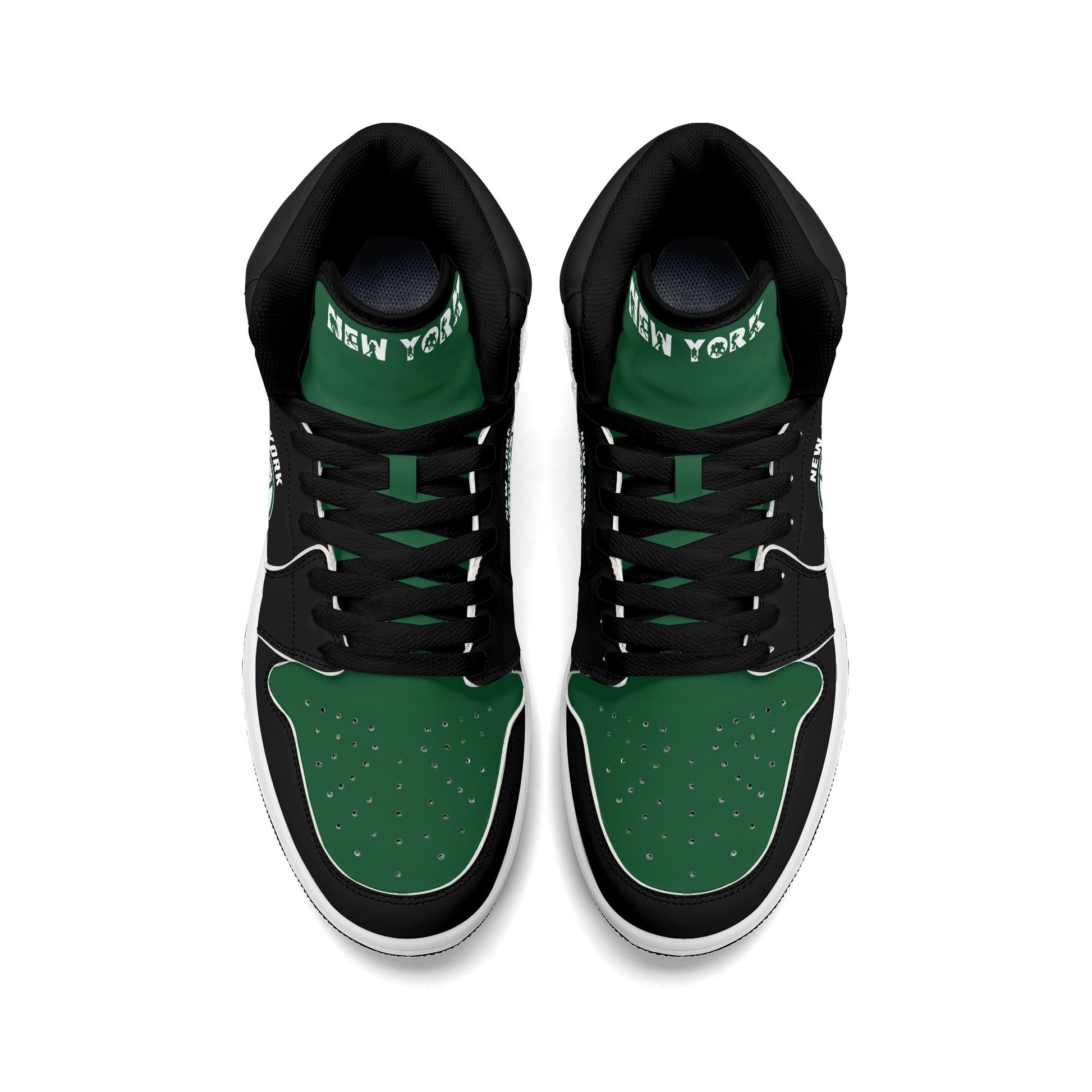 New York football-inspired high top sneakers in green with all-over city graphic printed upper