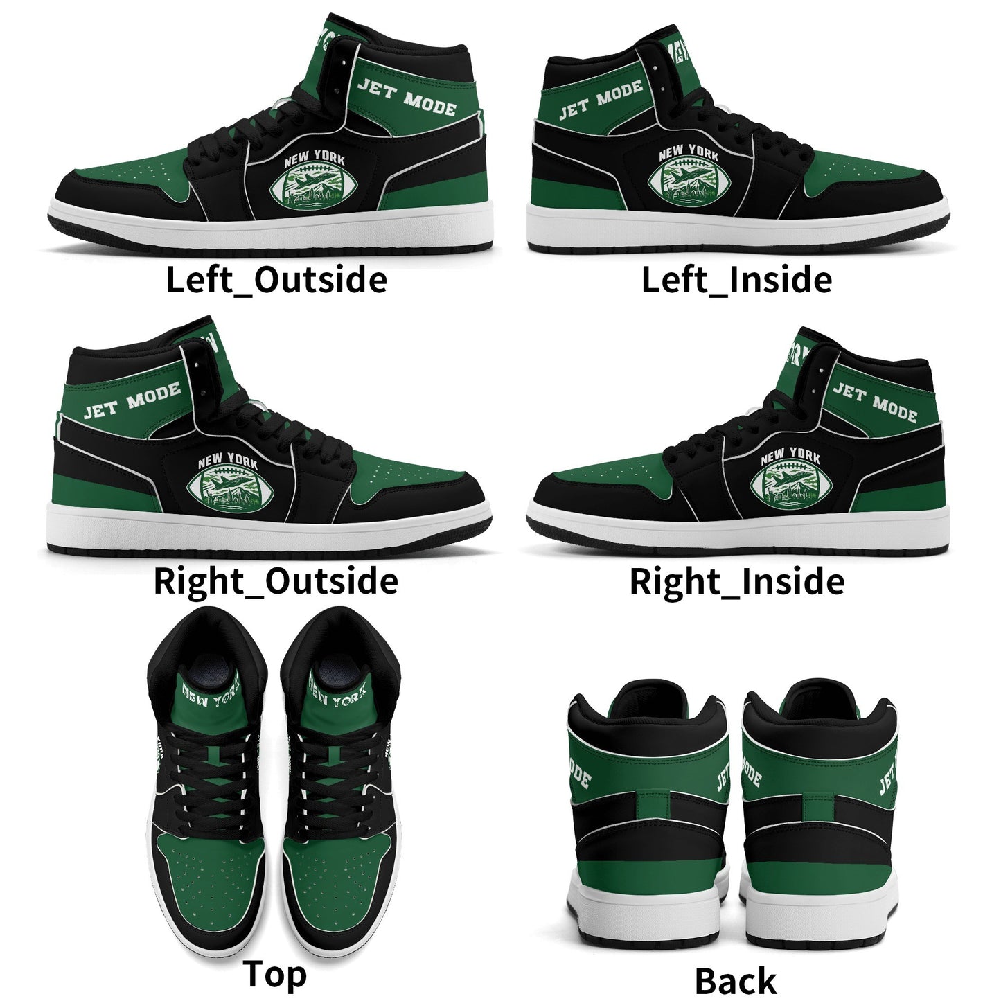 New York football-inspired high top sneakers in green with all-over city graphic printed upper