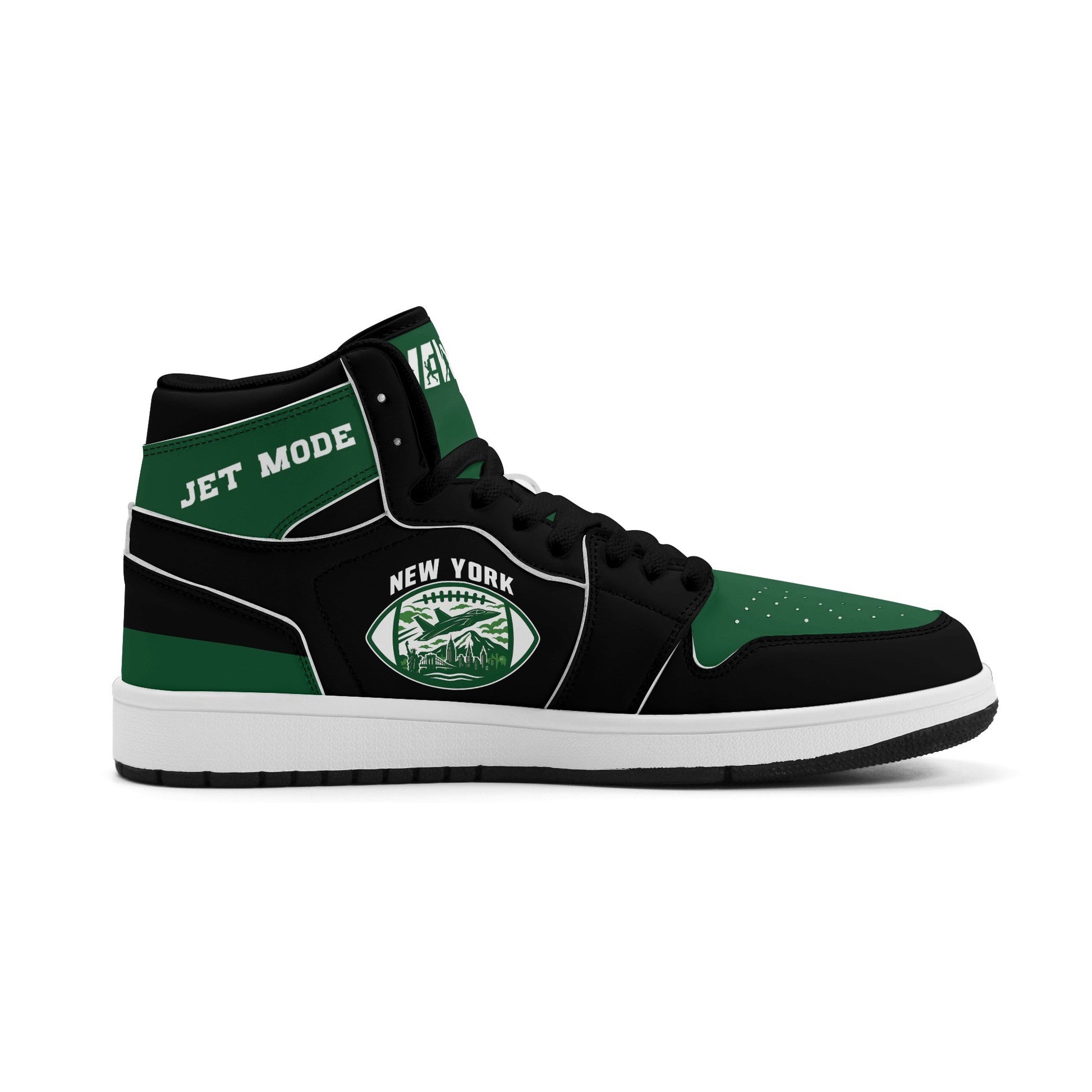 New York football-inspired high top sneakers in green with all-over city graphic printed upper