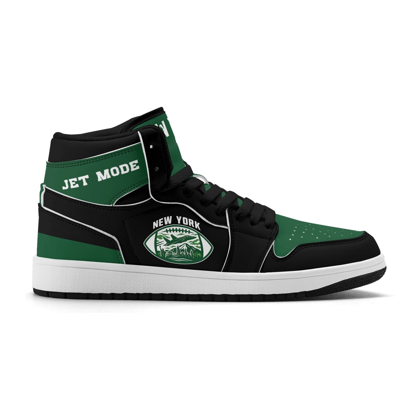 New York football-inspired high top sneakers in green with all-over city graphic printed upper