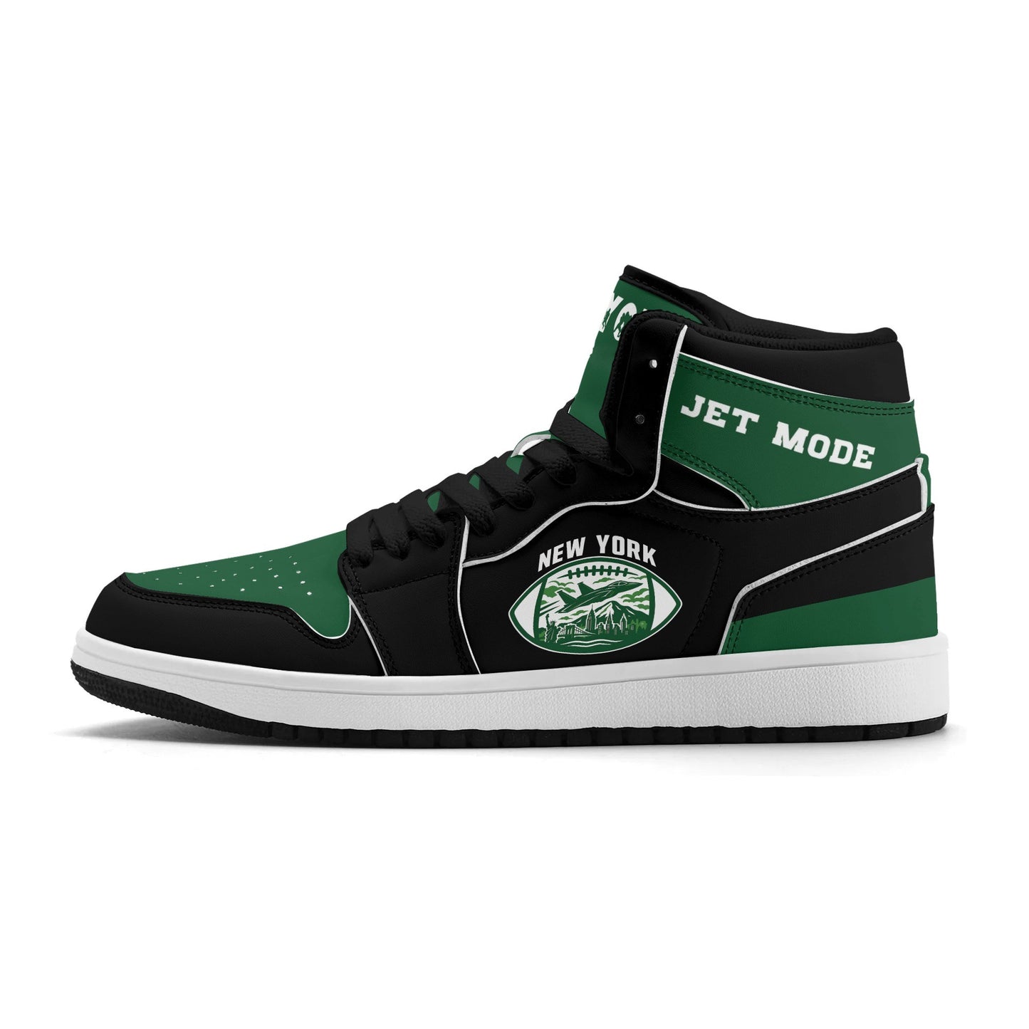 New York football-inspired high top sneakers in green with all-over city graphic printed upper