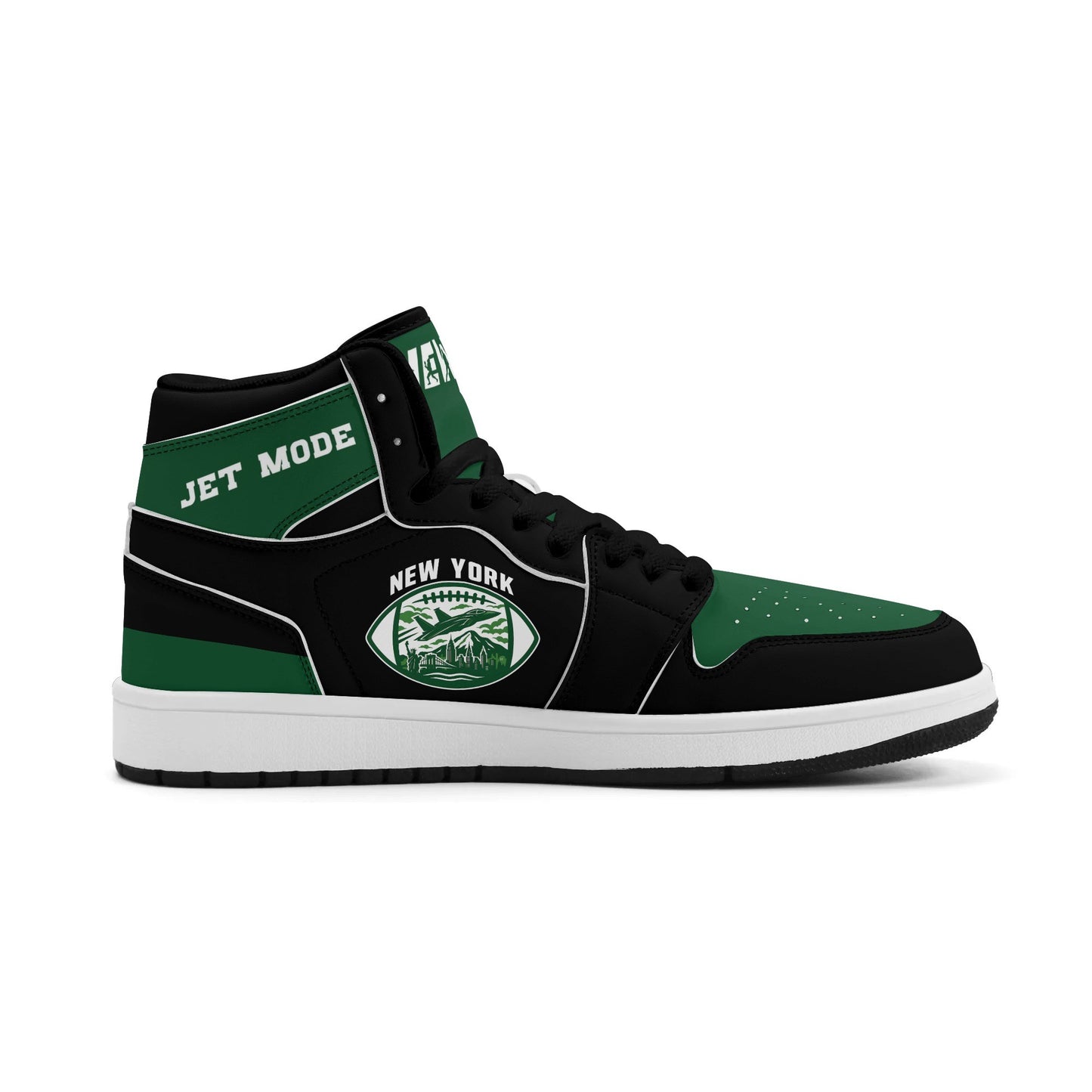 New York football-inspired high top sneakers in green with all-over city graphic printed upper
