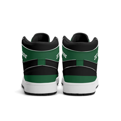 New York football-inspired high top sneakers in green with all-over city graphic printed upper