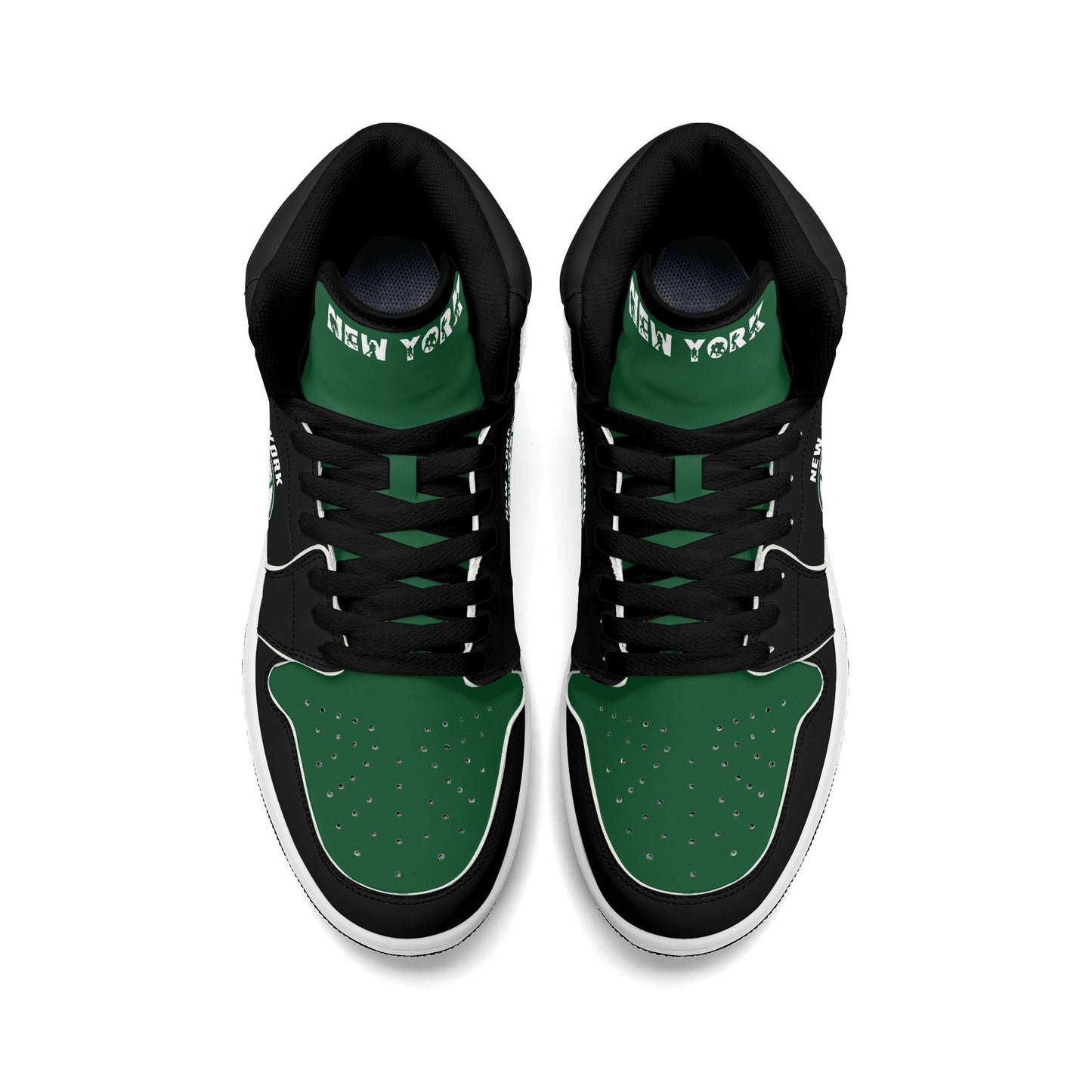 New York football-inspired high top sneakers in green with all-over city graphic printed upper