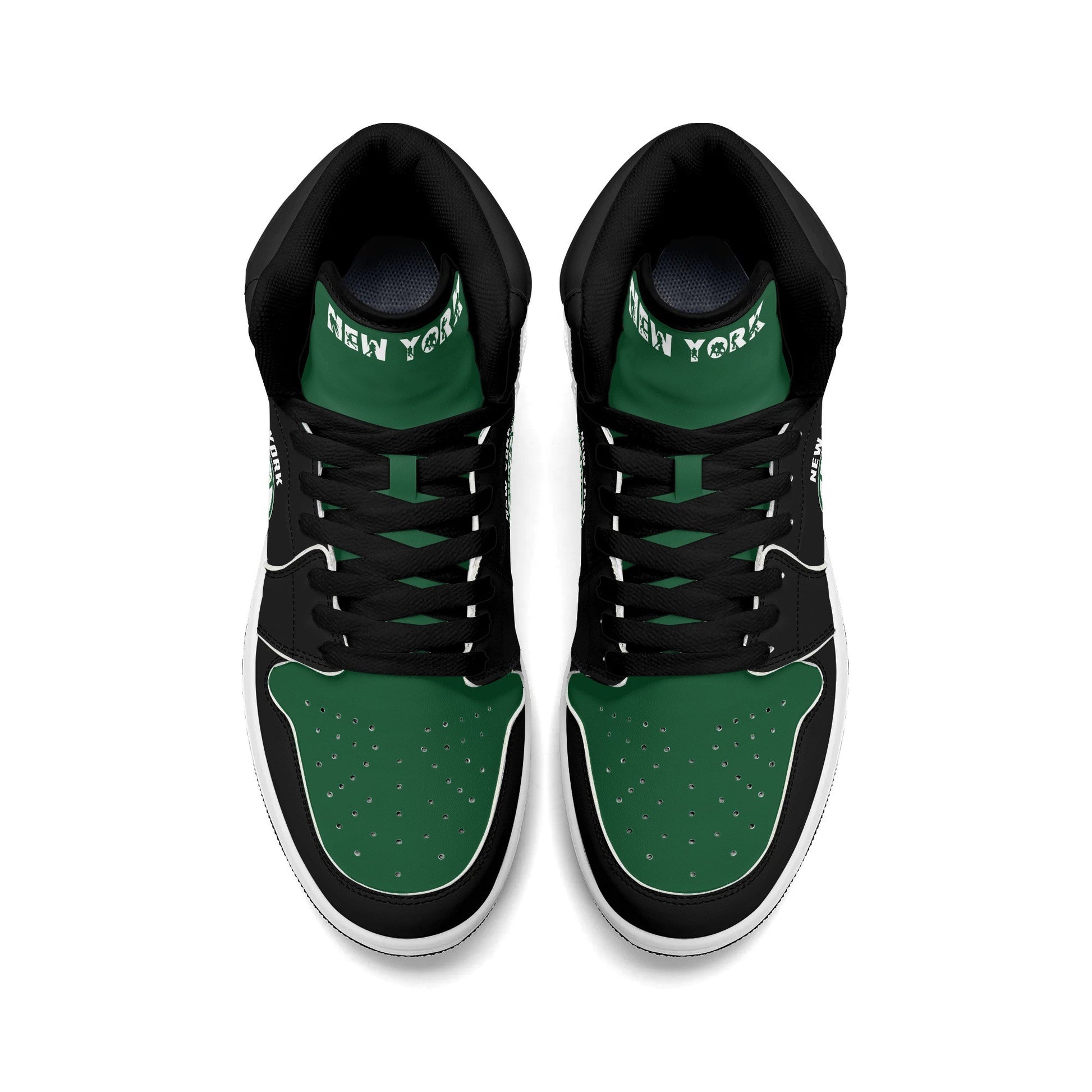 New York football-inspired high top sneakers in green with all-over city graphic printed upper