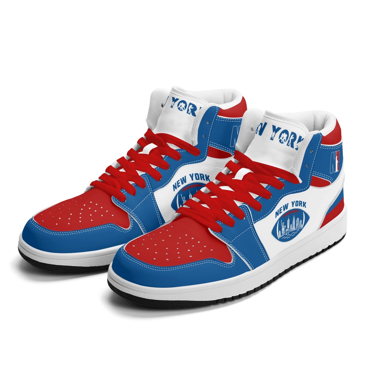 New York football-inspired high top sneakers in classic city colors with all-over graphic printed upper