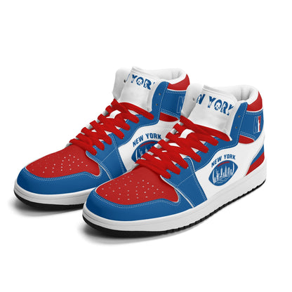 New York football-inspired high top sneakers in classic city colors with all-over graphic printed upper