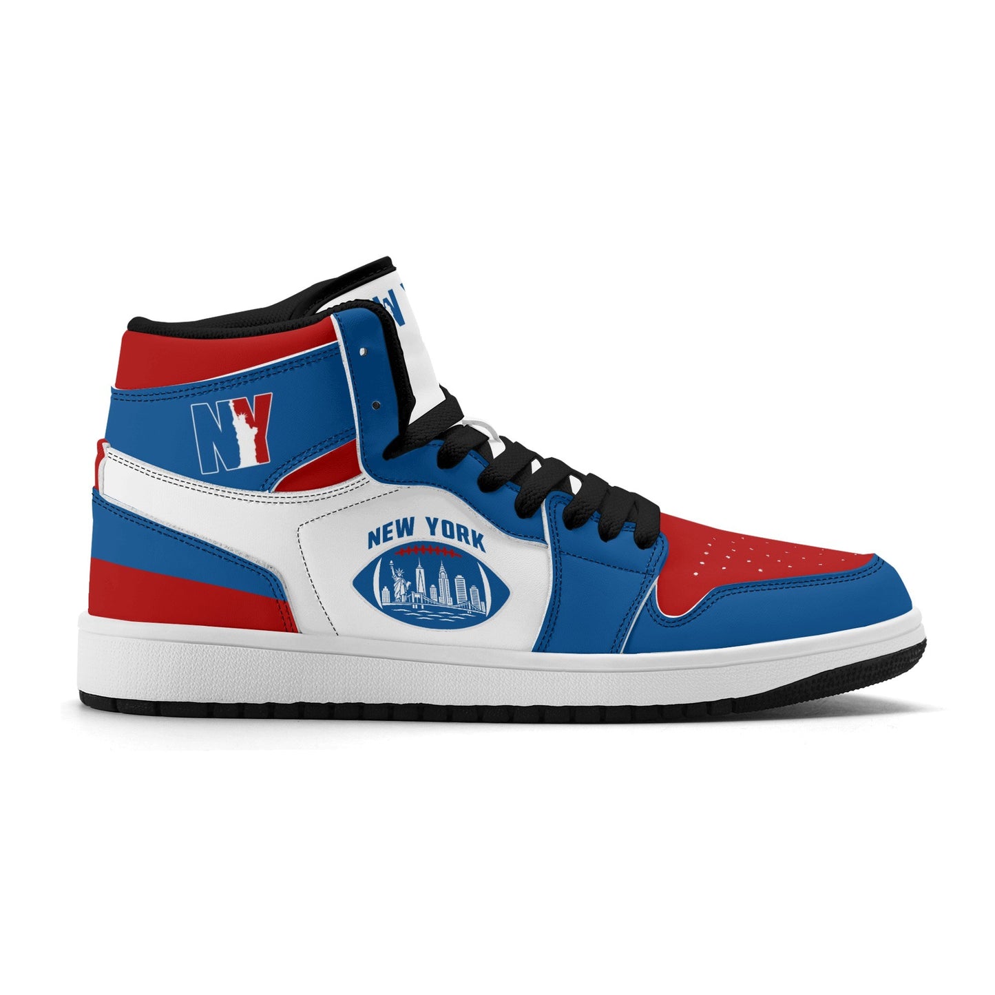 New York football-inspired high top sneakers in classic city colors with all-over graphic printed upper