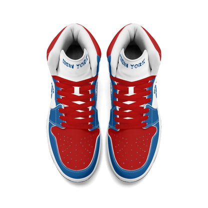 New York football-inspired high top sneakers in classic city colors with all-over graphic printed upper