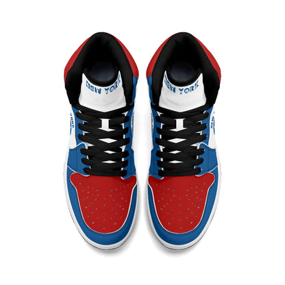 New York football-inspired high top sneakers in classic city colors with all-over graphic printed upper